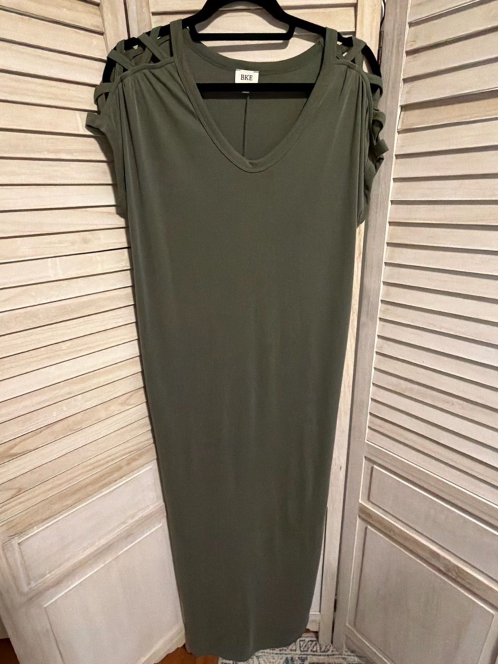 BKE Olive Green Maxi Dress with Strappy Shoulders